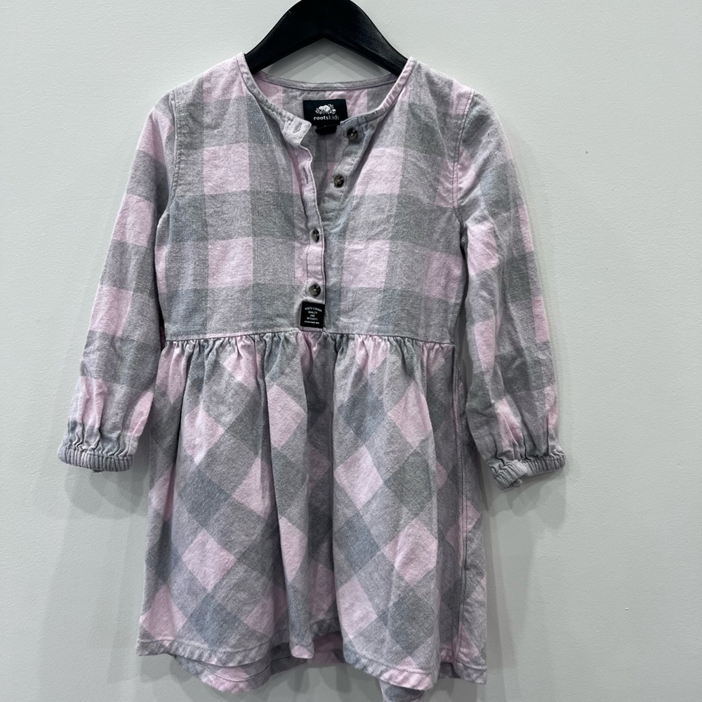 Roots Pink and Gray Plaid Kids Dress